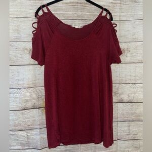 Pink Republic Maroon Cold Shoulder Tee